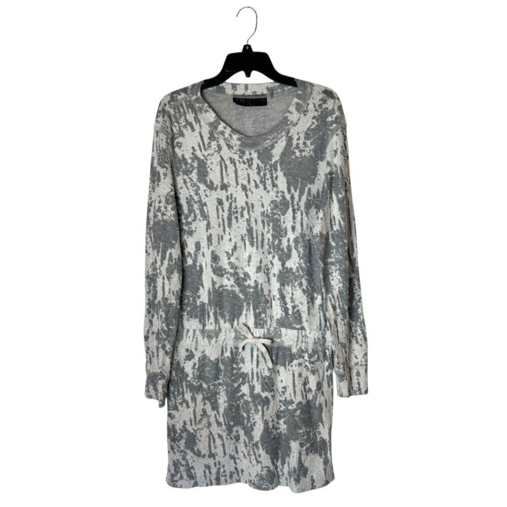 Norma Kamali Dress Women Small Gray Textured Knit Long Sleeve Tie‎ Waist Tunic